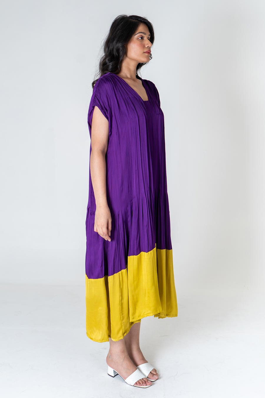 Purple-Yellow Colour-Blocked Dress
