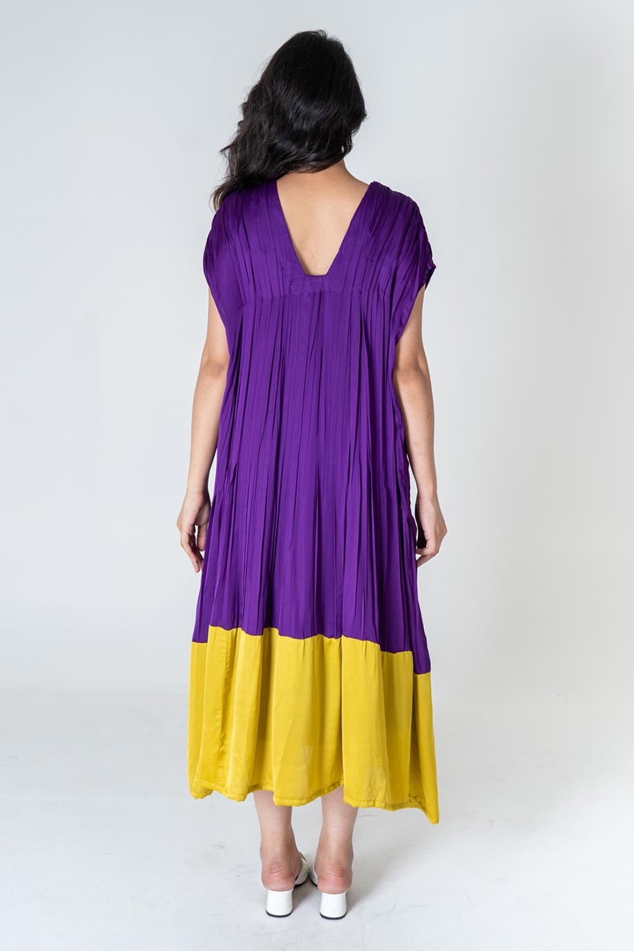 Purple-Yellow Colour-Blocked Dress