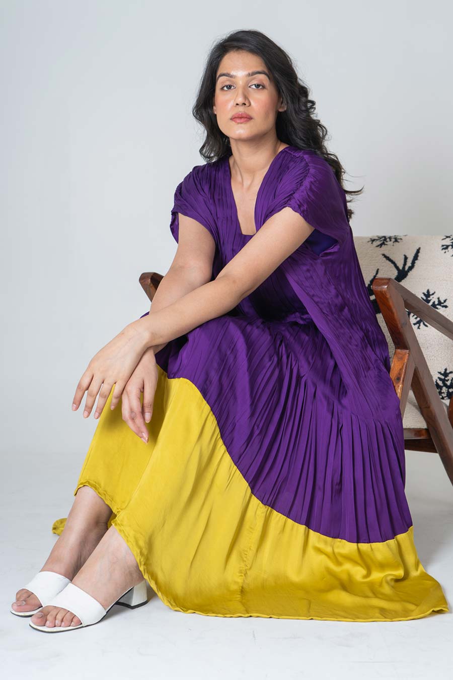 Purple-Yellow Colour-Blocked Dress