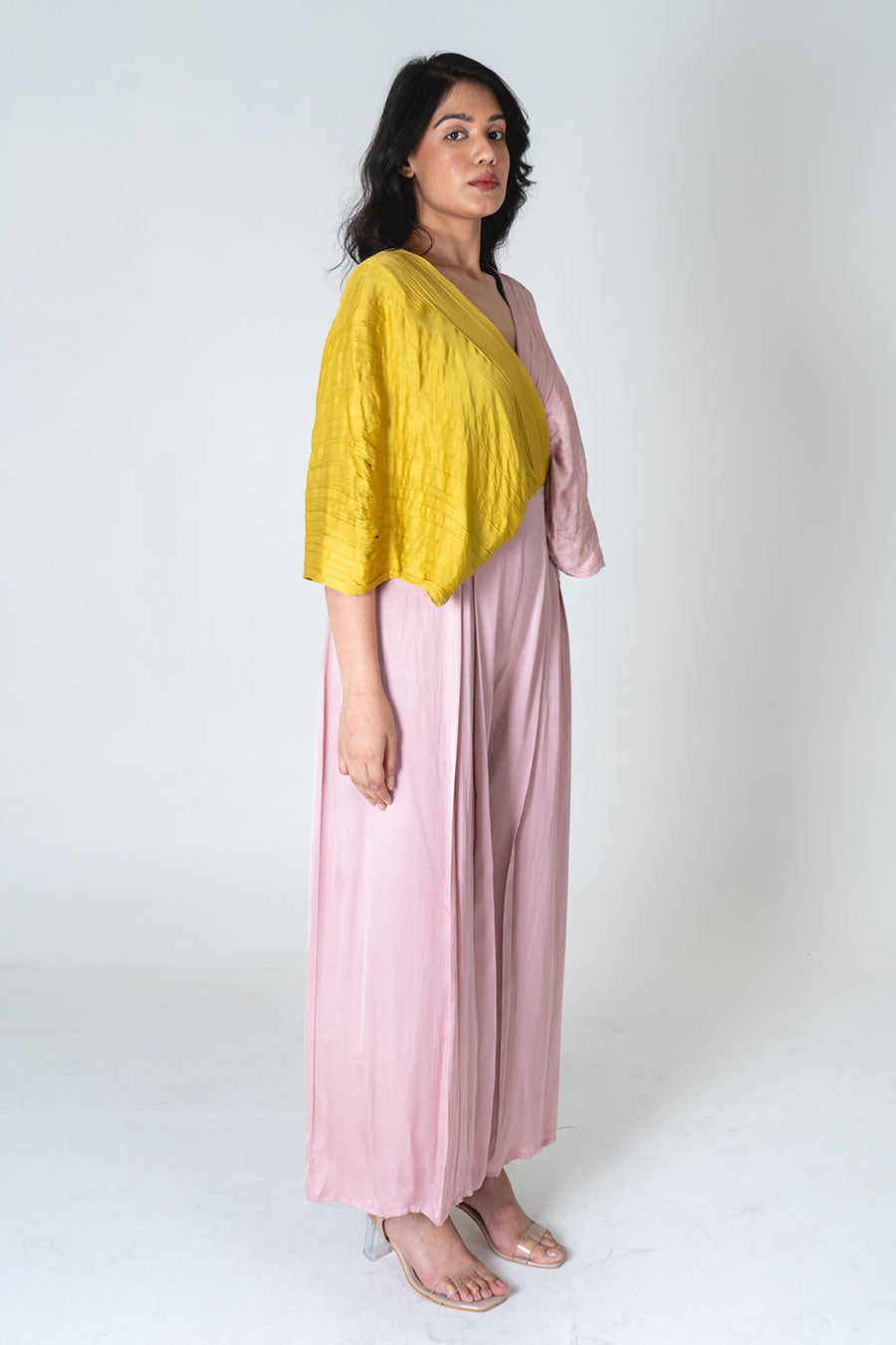 Pink-Yellow Colour-Blocked Jumpsuit