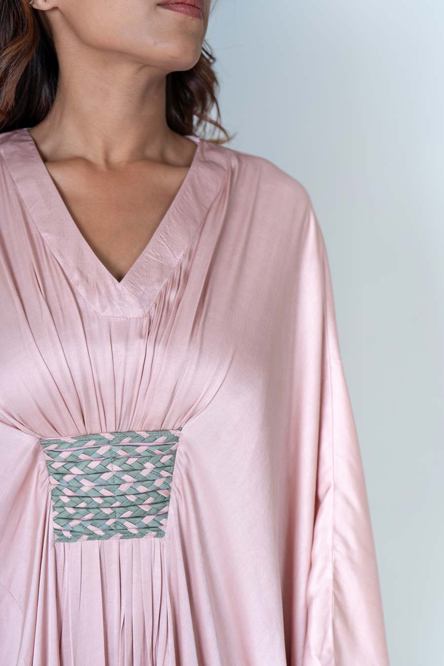 Pink-Green Braided Long Kaftan