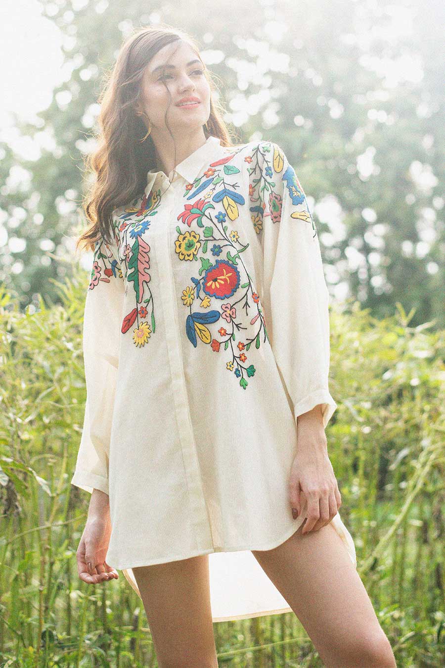 Thea Ivory Embroidered Shirt Dress