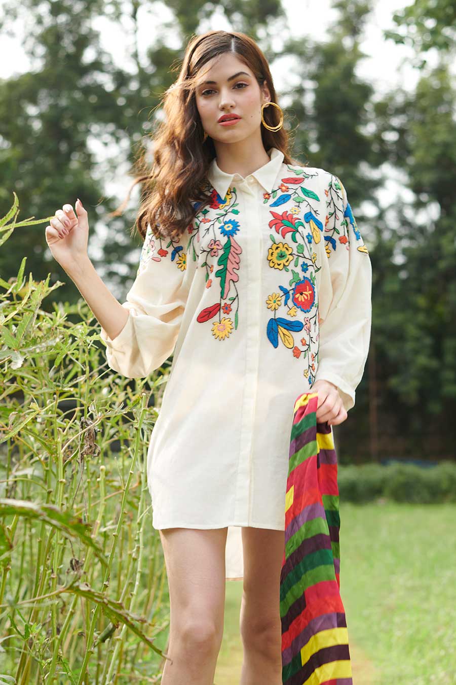 Thea Ivory Embroidered Shirt Dress