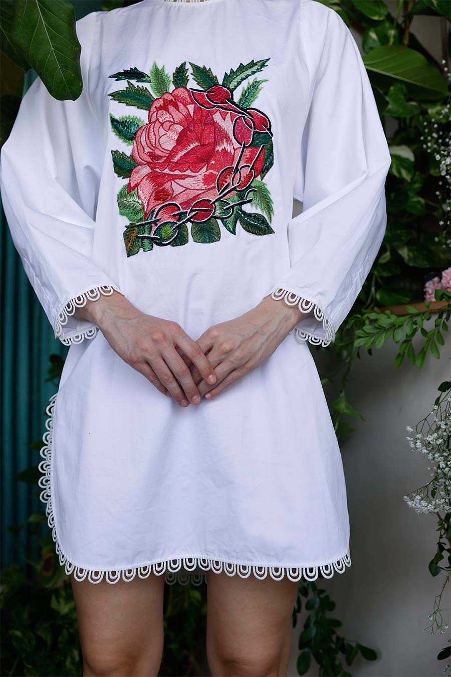 Tamar White Embroidered Shirt Dress