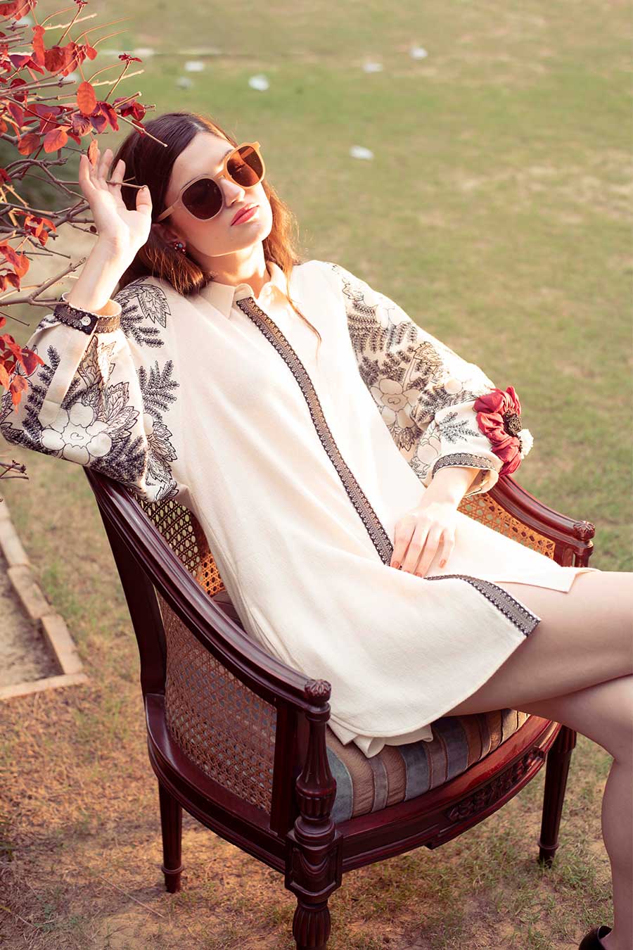 Mimosa Cream 3D Embellished Shirt Dress