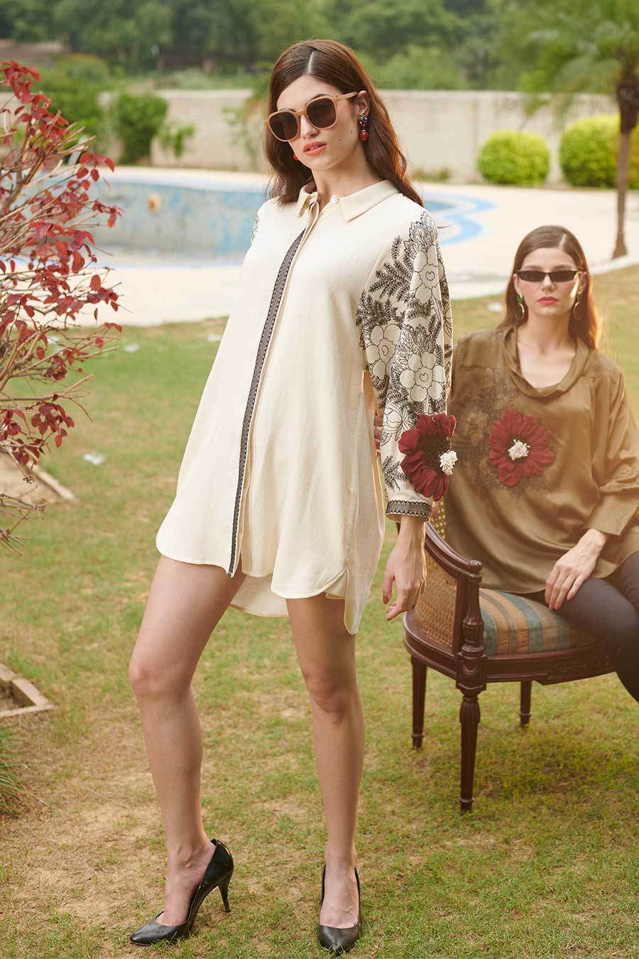 Mimosa Cream 3D Embellished Shirt Dress