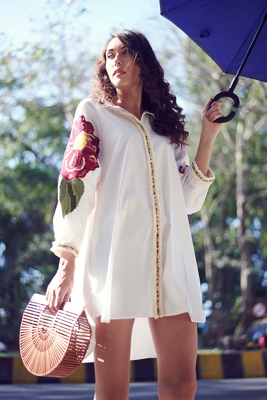 Blair White Embroidered Shirt Dress