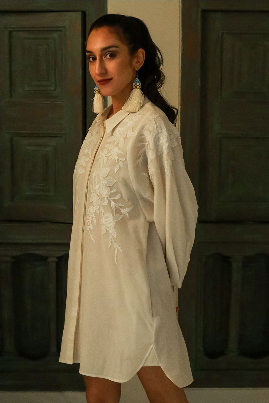 Ivory Patchwork Shirt Dress