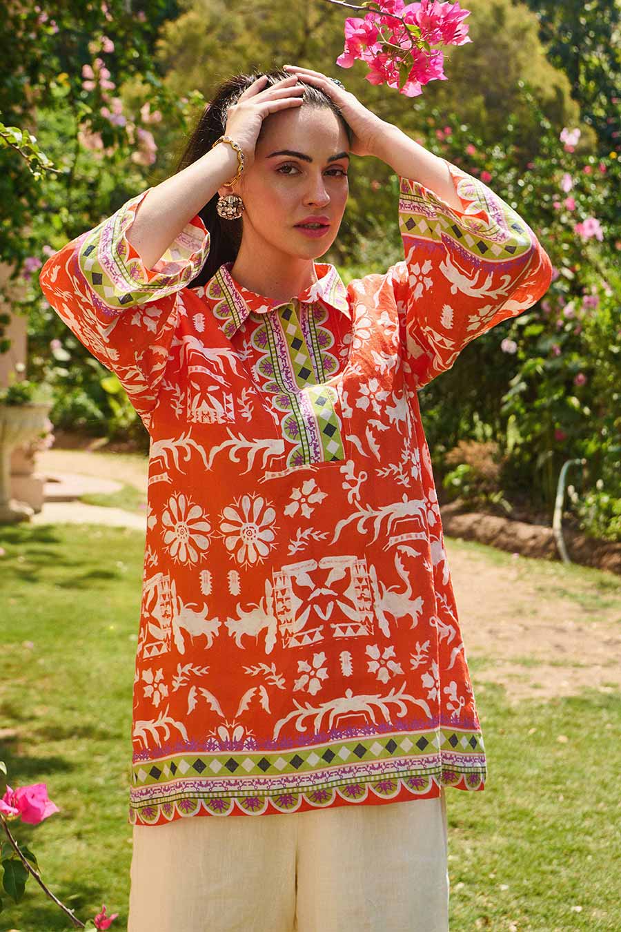 Marcia Orange Printed Linen Co-Ord Set