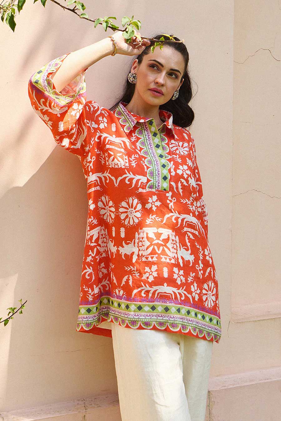 Marcia Orange Printed Linen Co-Ord Set