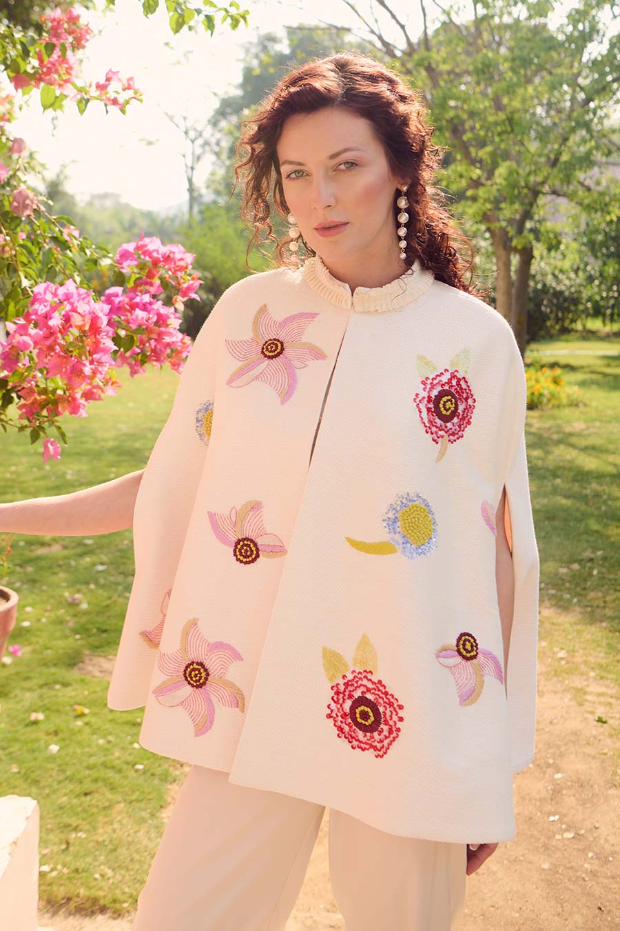 Martina White Embroidered Cape