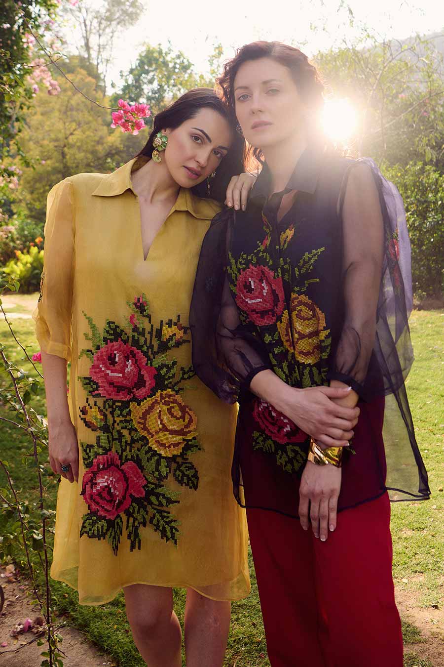 Mustard Organza Embroidered Dress