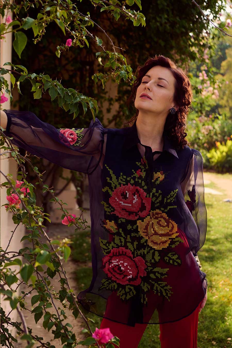 Navy Organza Embroidered Top