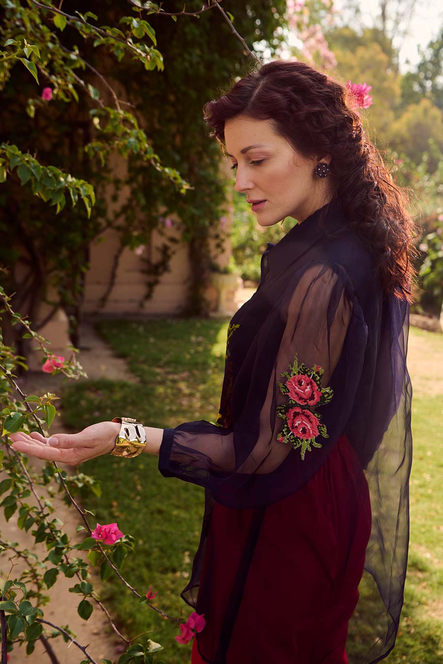 Navy Organza Embroidered Top