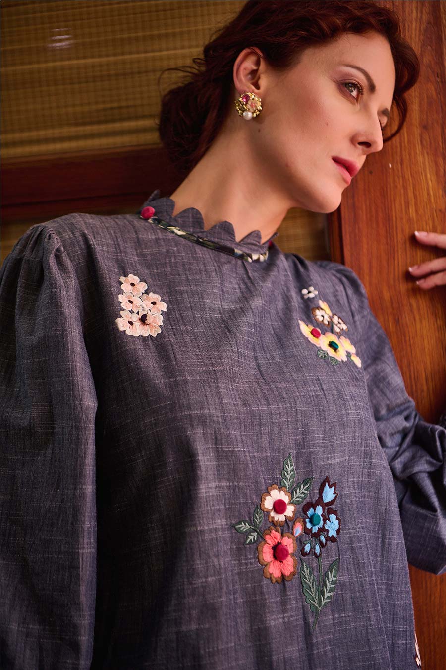 Florence Blue Embroidered Dress