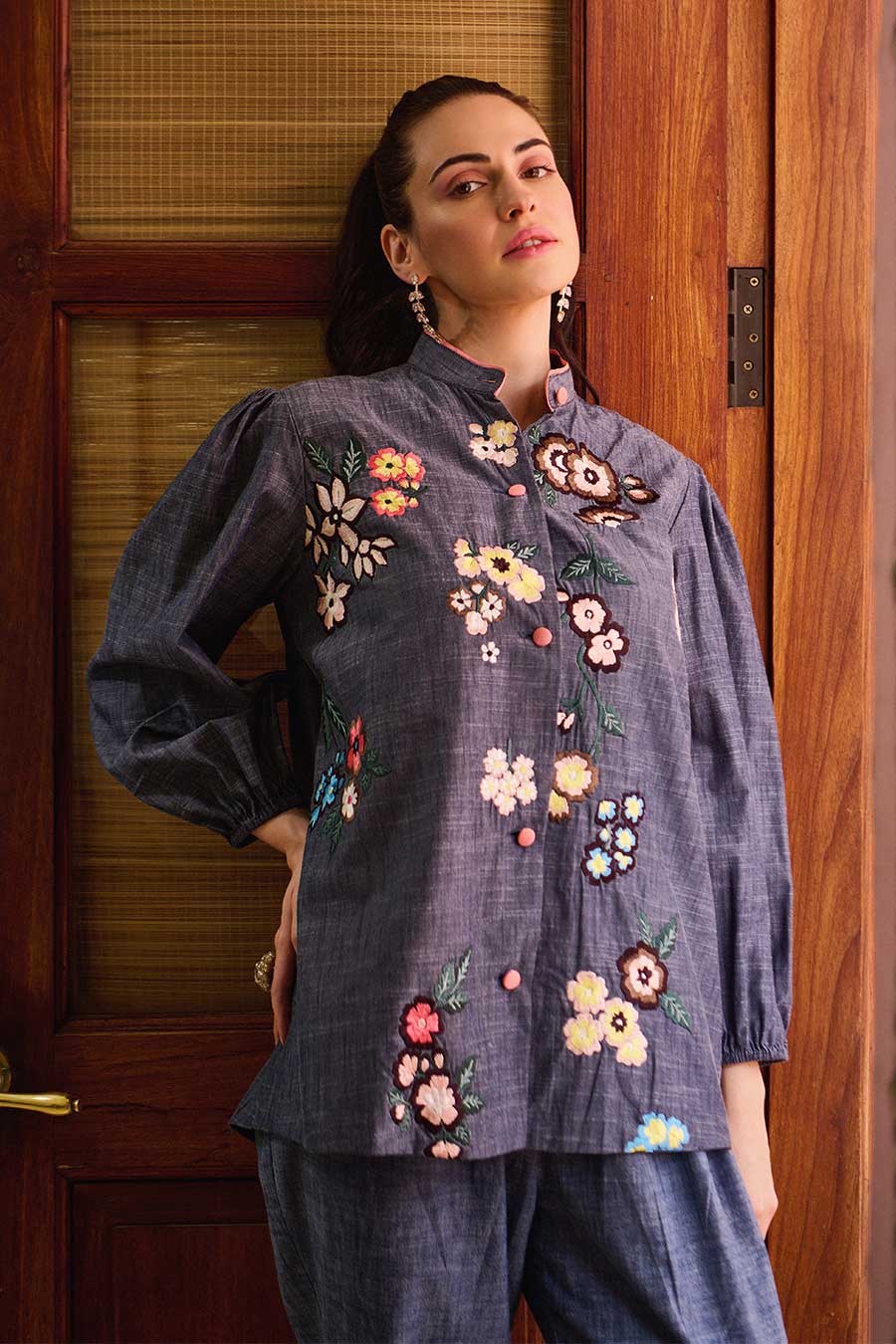 Florence Blue Embroidered Co-Ord Set