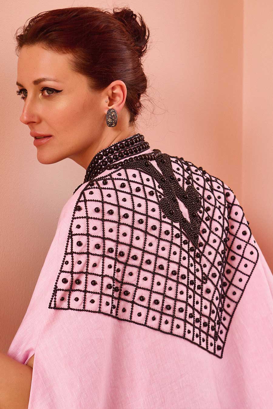 Black Pearl Embroidered Pink Lia Cape