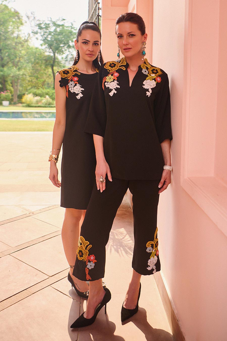 Black Patchwork Embroidered Dress