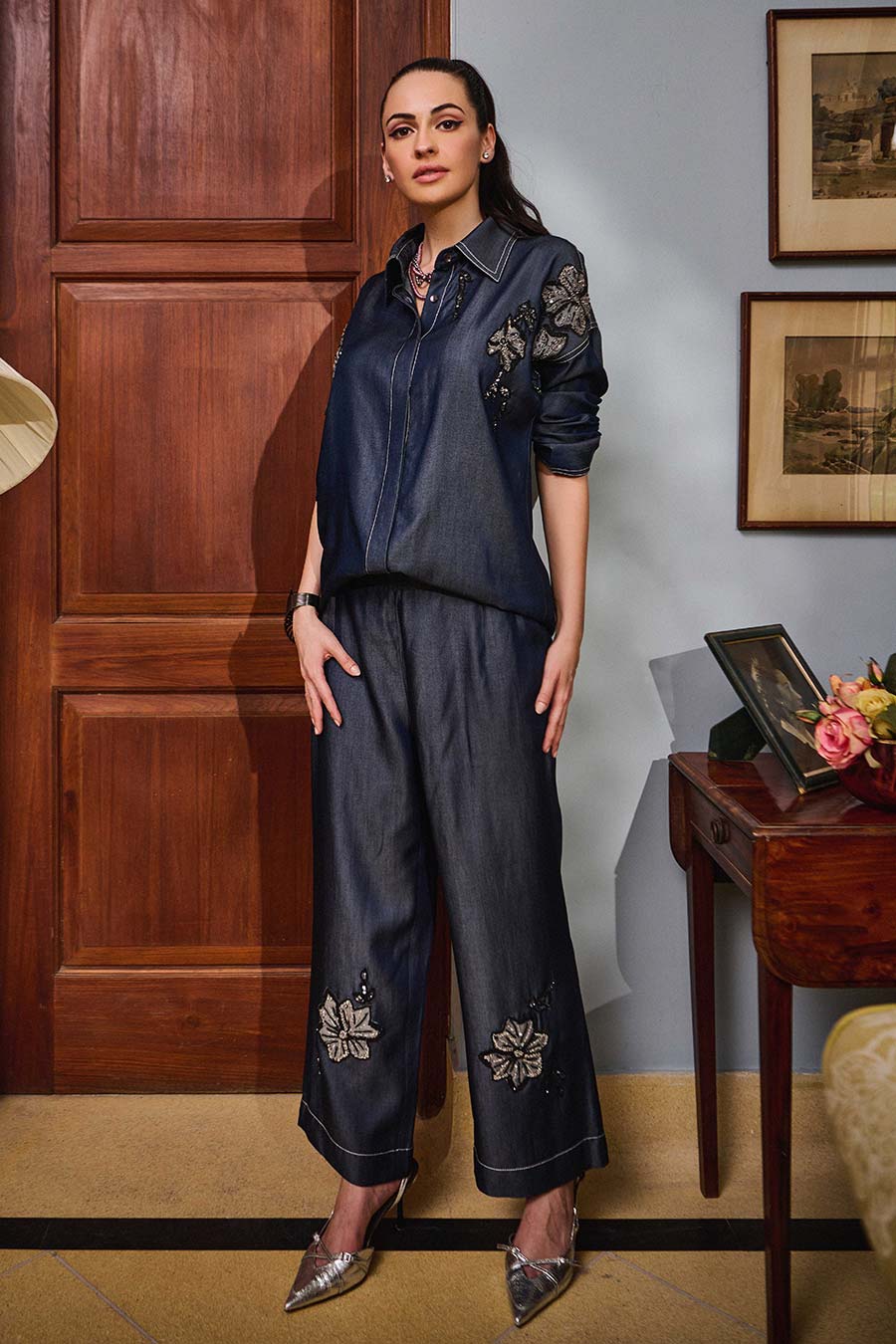 Yala Blue Denim Embroidered Co-Ord Set
