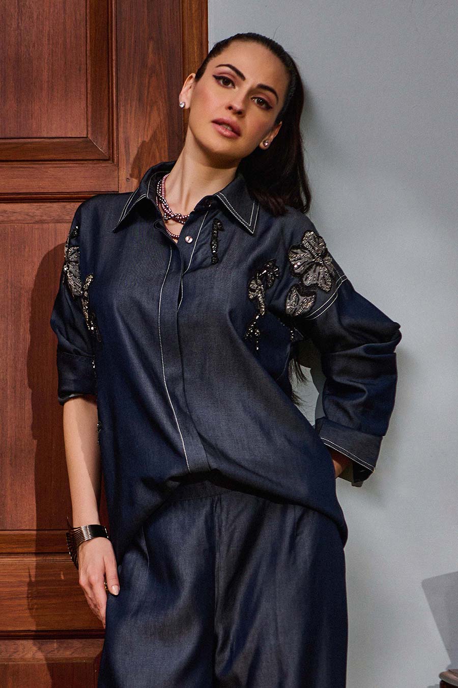 Yala Blue Denim Embroidered Co-Ord Set