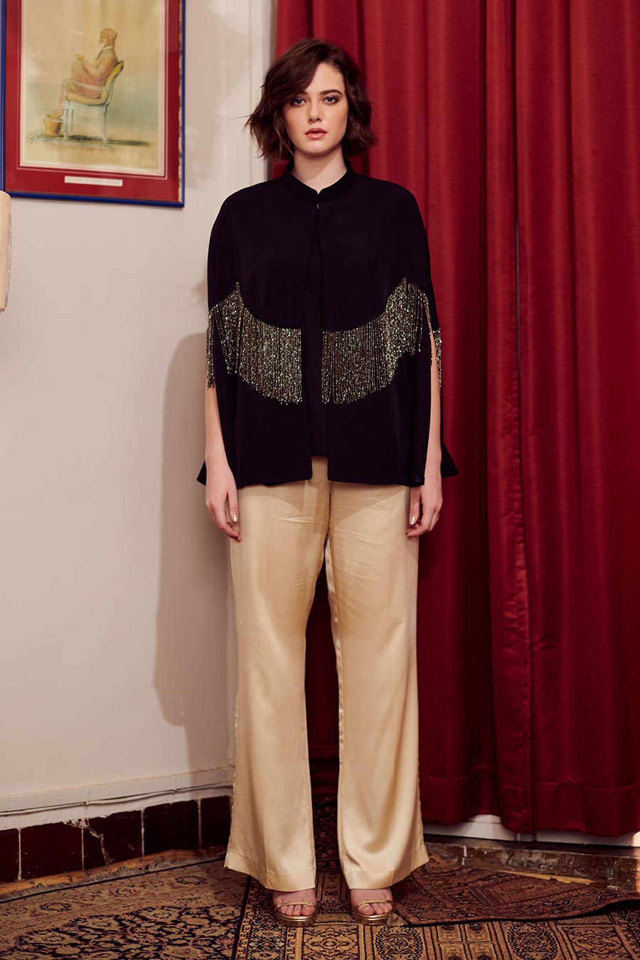 Carrie Black Embellished Cape