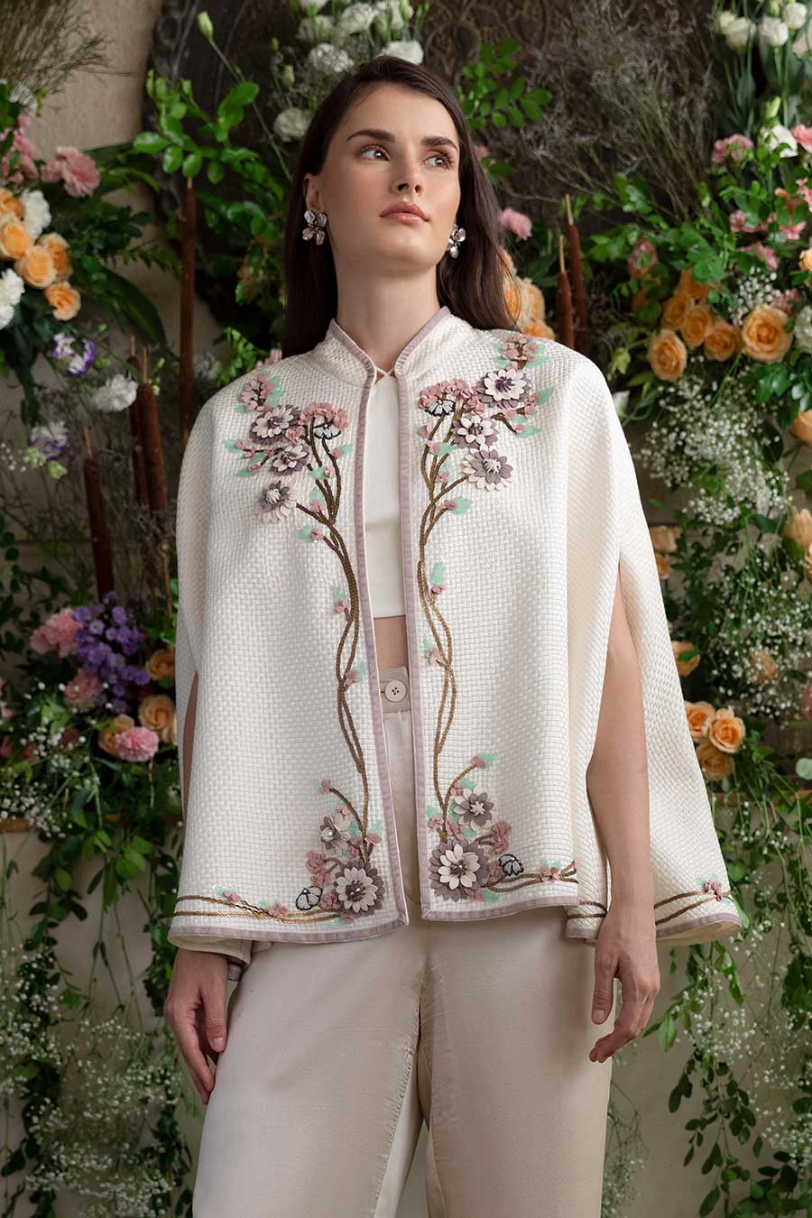 Ilana Ivory Applique Embroidered Cape