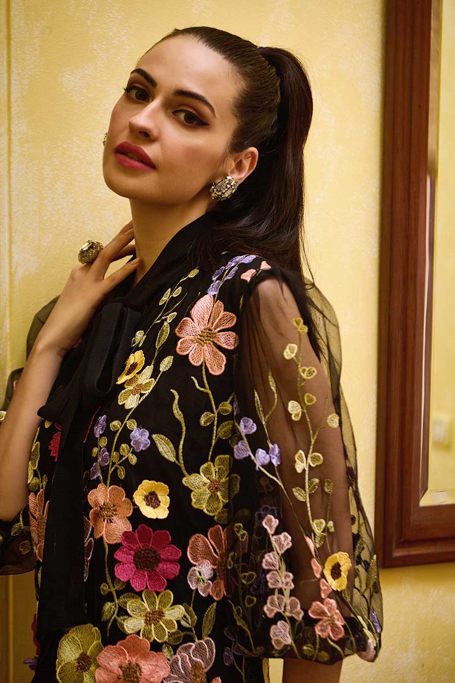 Yara Black Embroidered Dress