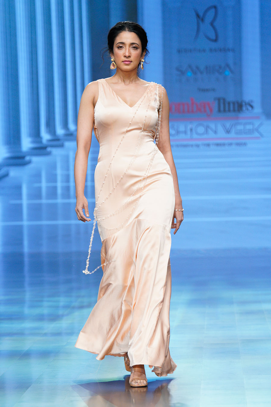 Luminious Drapes Peach Embellished Gown Dress