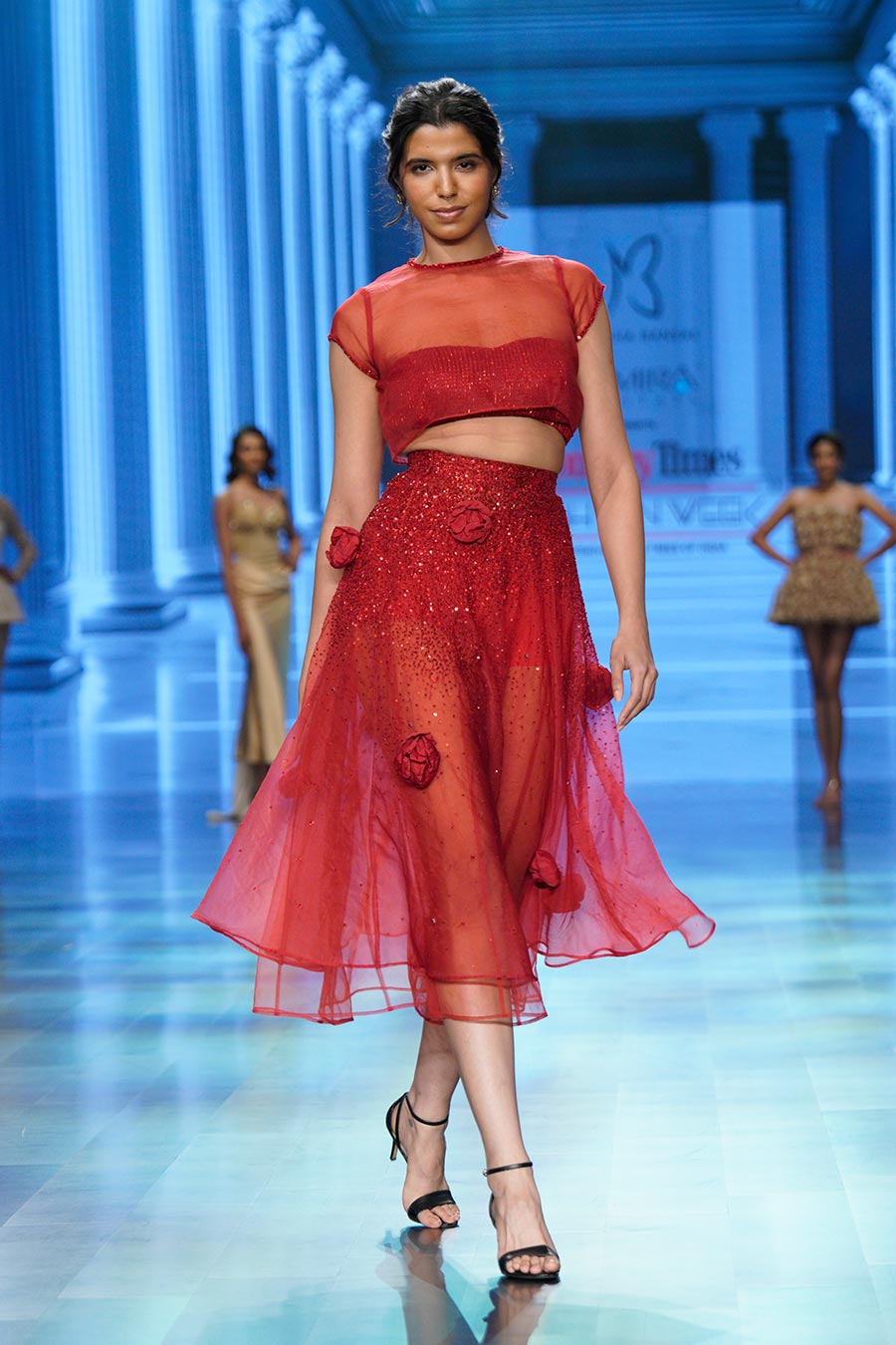 Gleam of Red Embellished Skirt Co-Ord Set