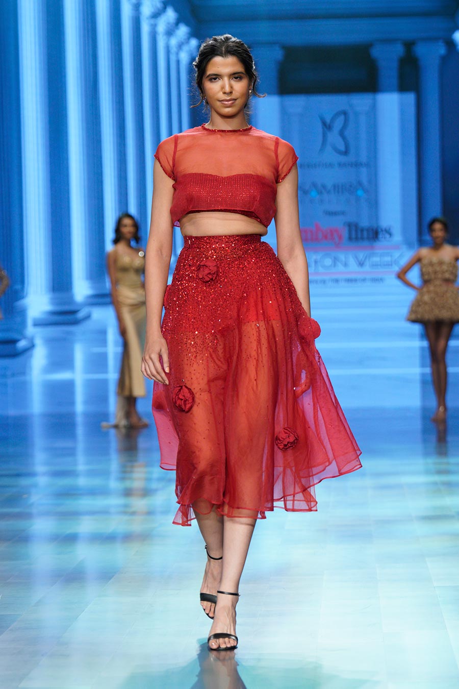 Gleam of Red Embellished Skirt Co-Ord Set