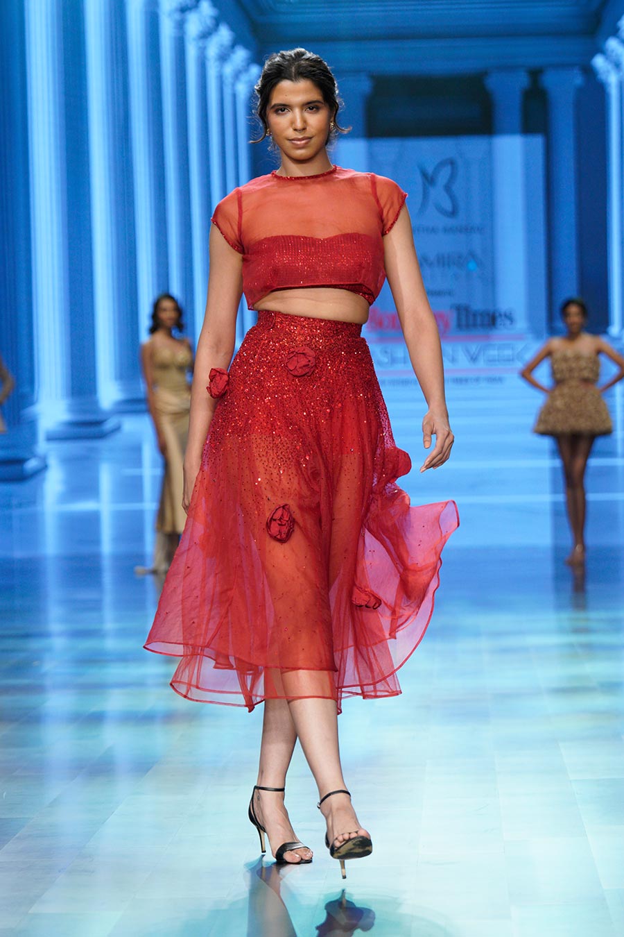 Gleam of Red Embellished Skirt Co-Ord Set