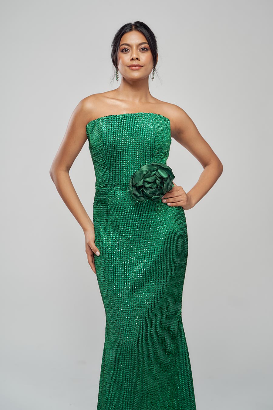 Lush Embrace Green Embellished Gown Dress