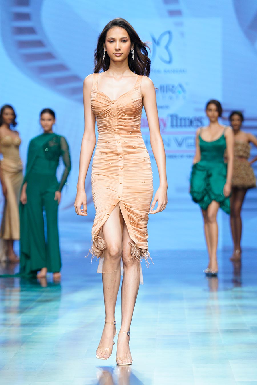 Soft Reveal Brown Embellished Pleated Dress