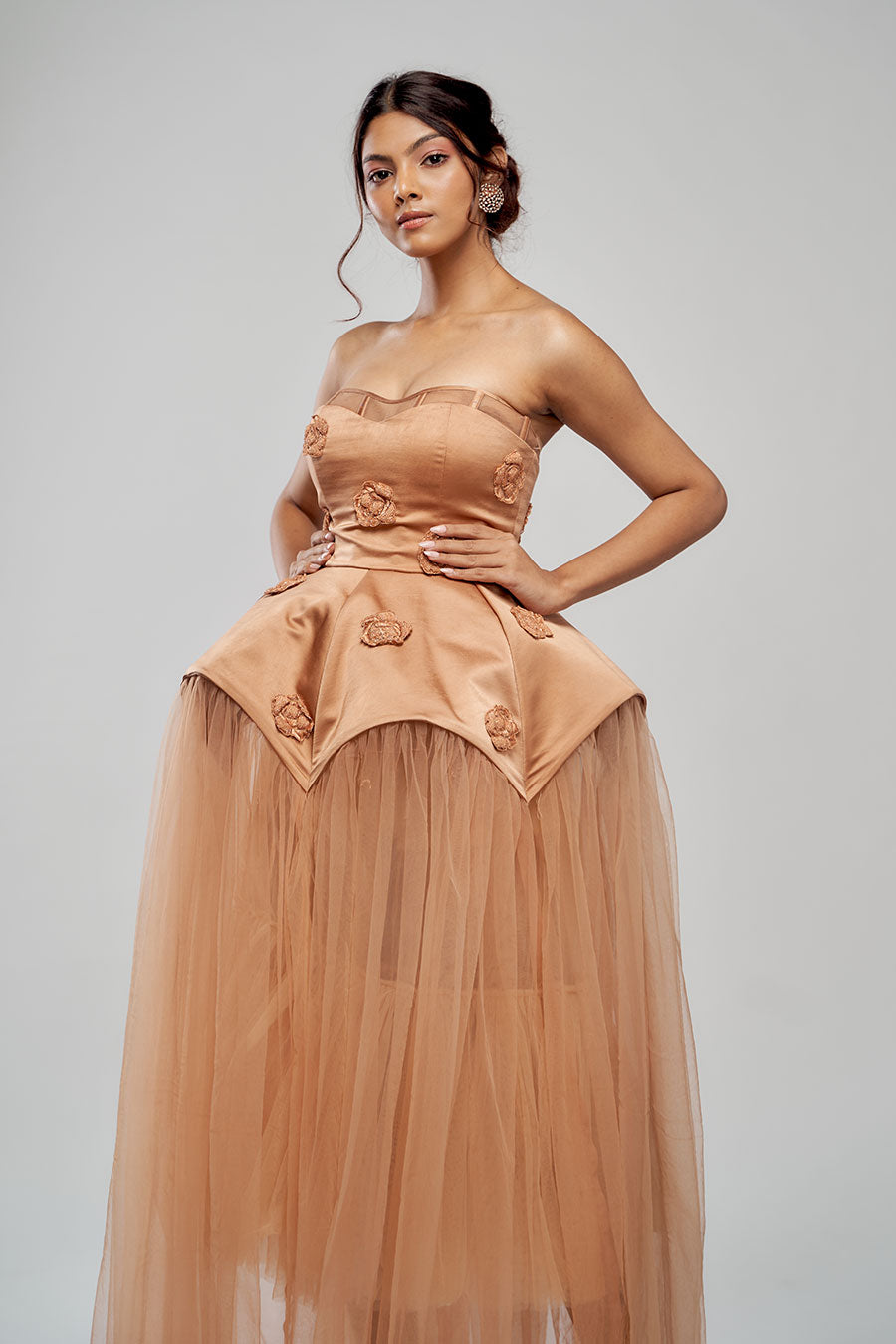 Classic Whimsy Brown Embellished Gown Dress