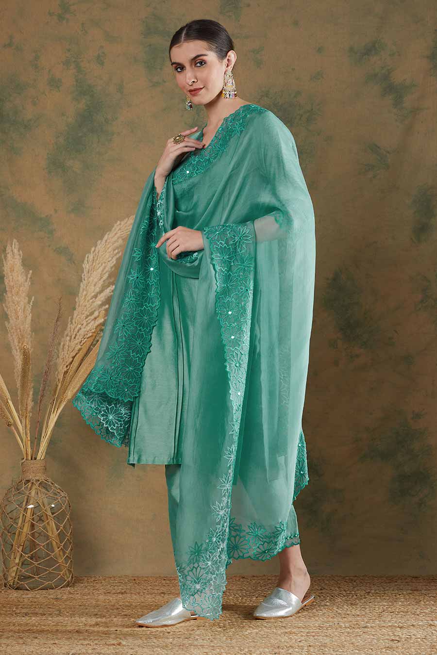 Steel Blue Embroidered Kurta Set