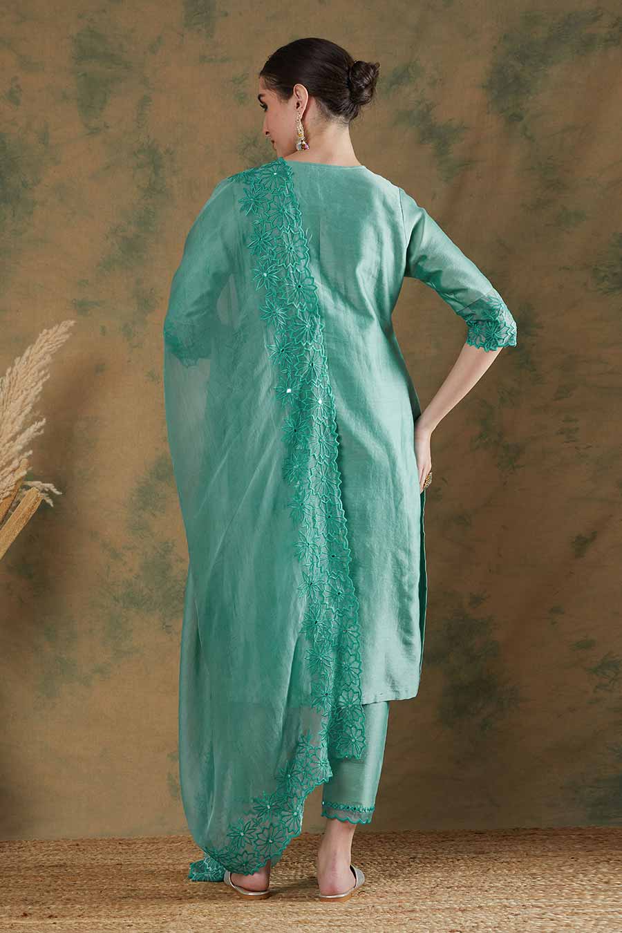 Steel Blue Embroidered Kurta Set