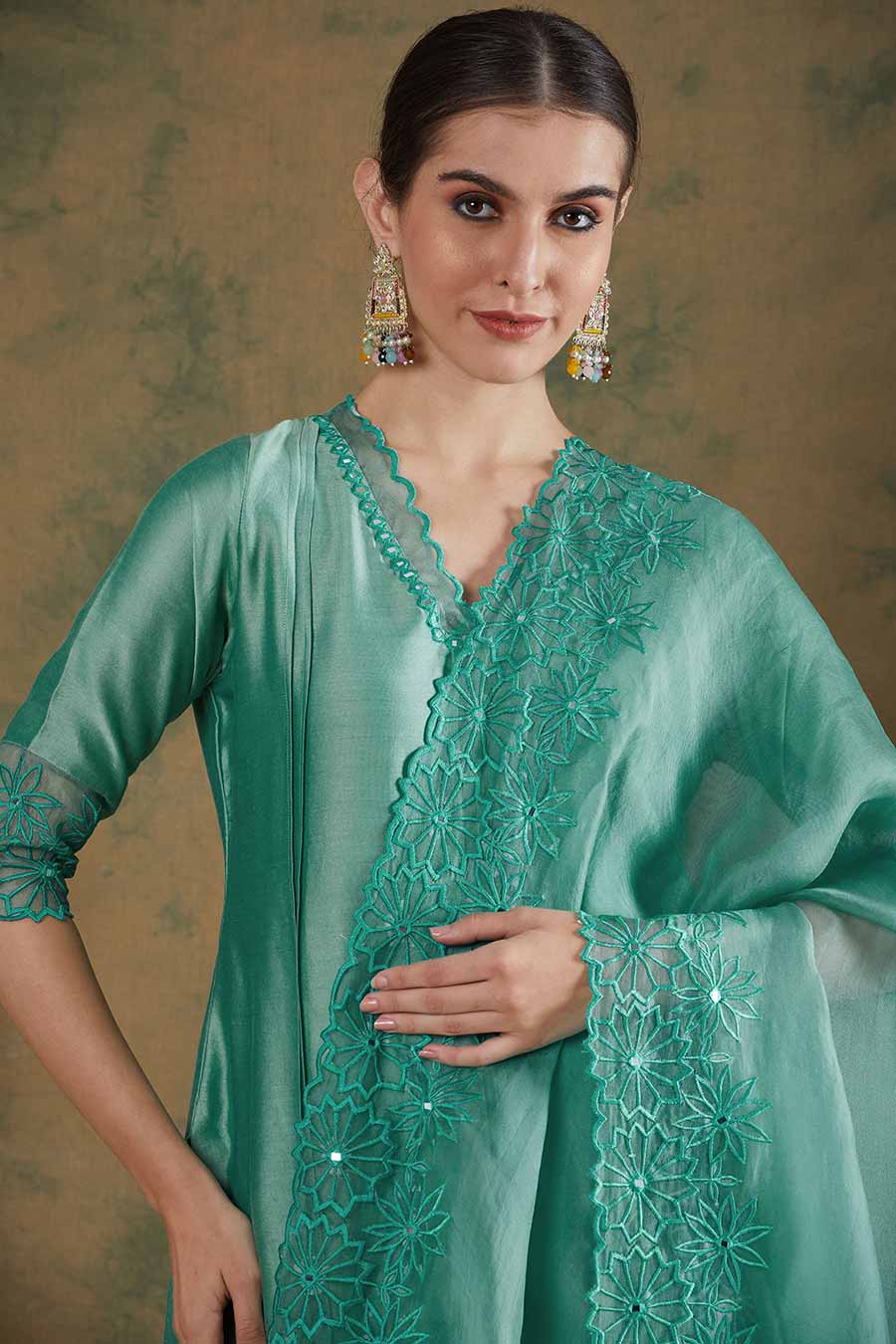 Steel Blue Embroidered Kurta Set