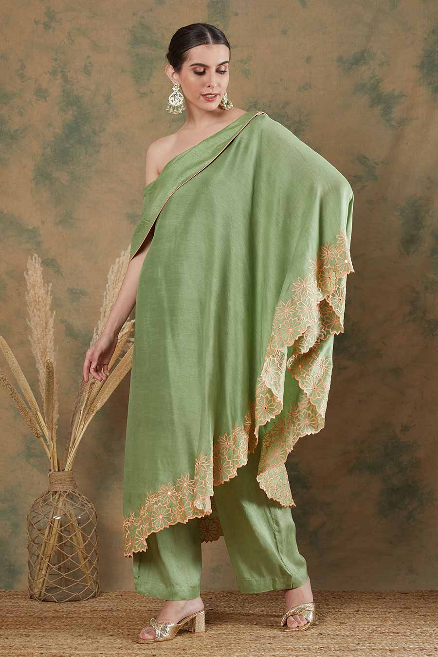Sage Green Embroidered Tunic & Palazzo Set