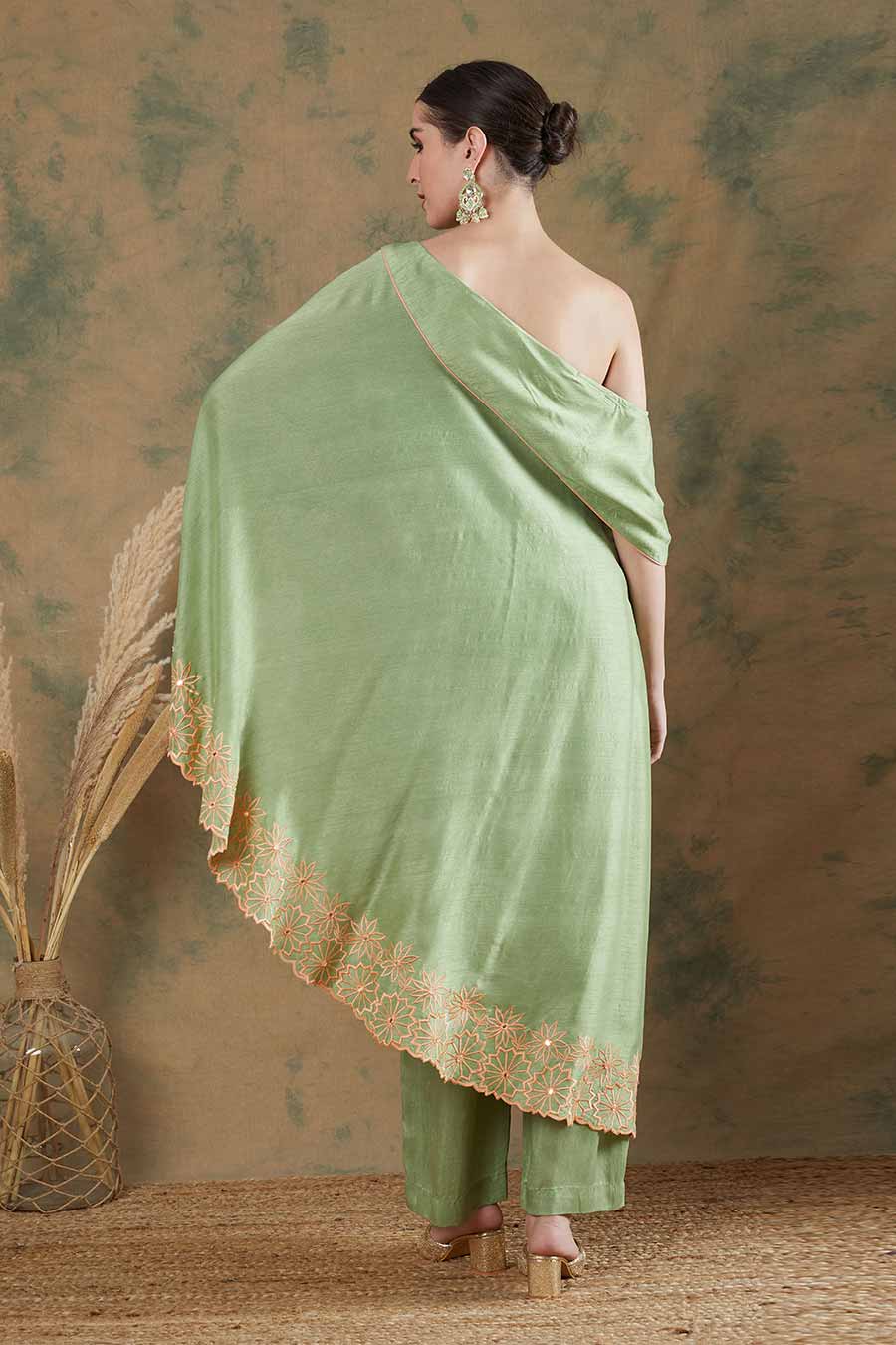 Sage Green Embroidered Tunic & Palazzo Set