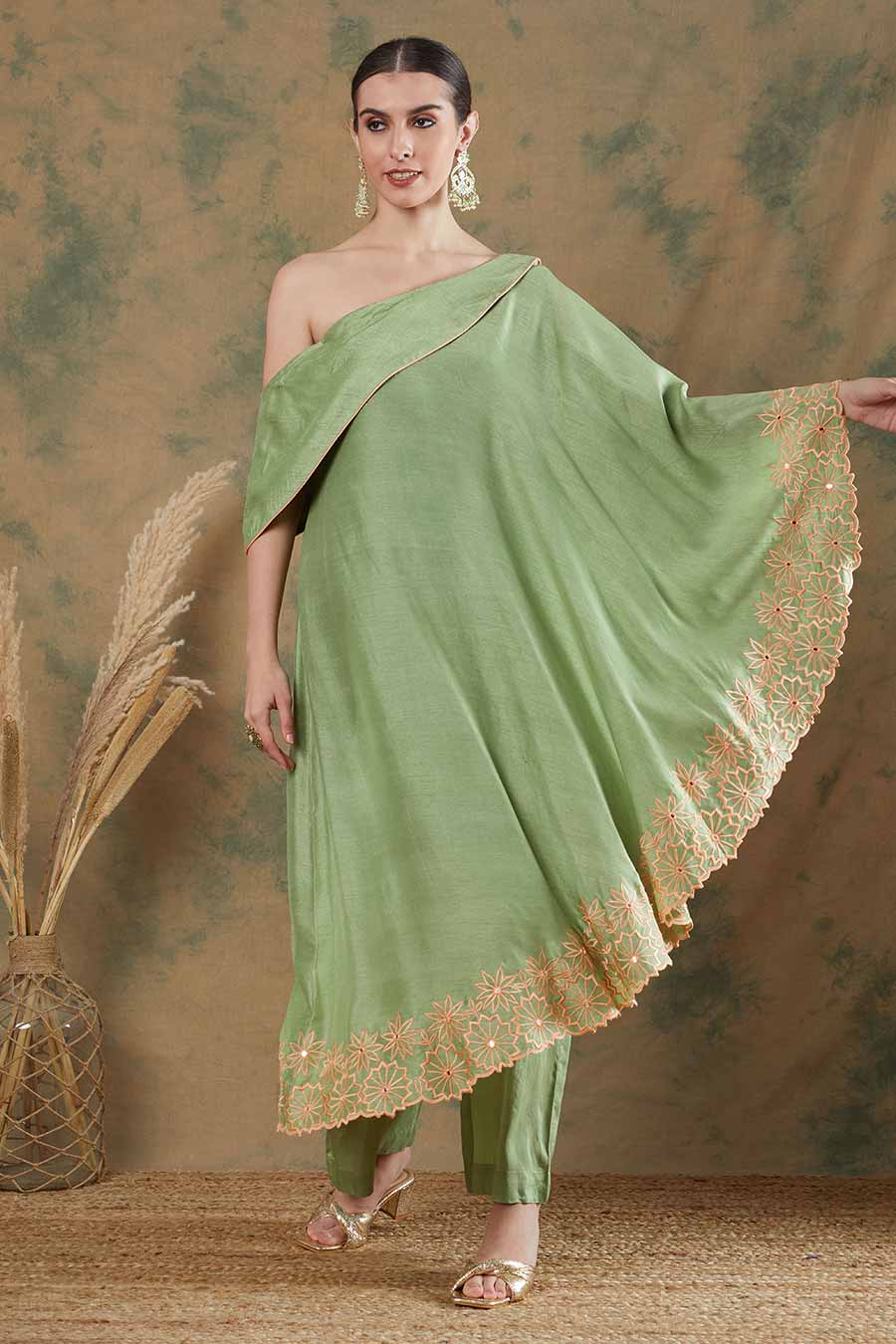 Sage Green Embroidered Tunic & Palazzo Set