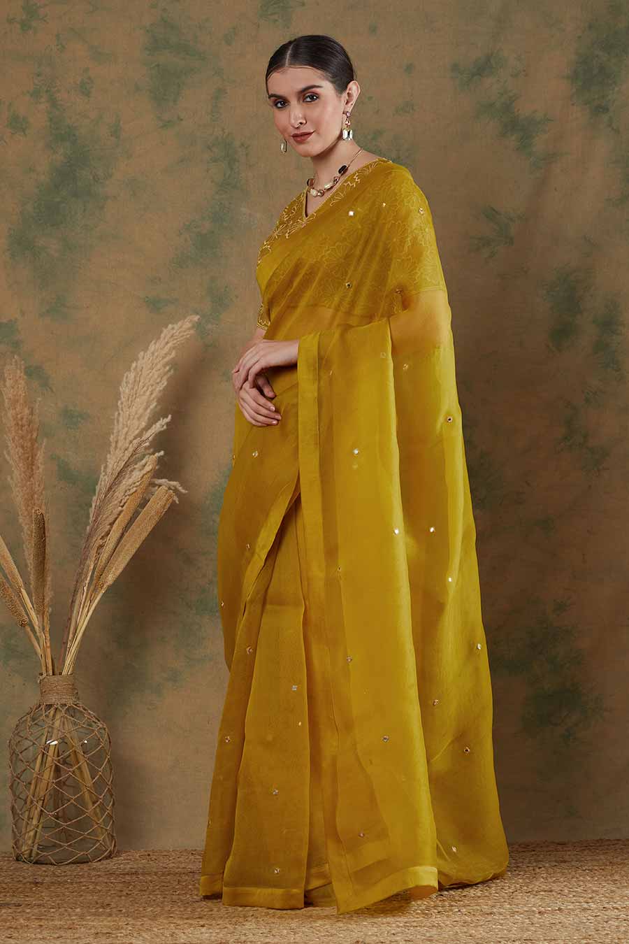 Golden Yellow Embroidered Saree Set