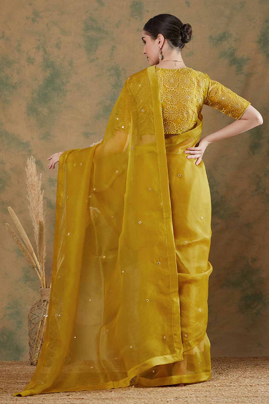 Golden Yellow Embroidered Saree Set
