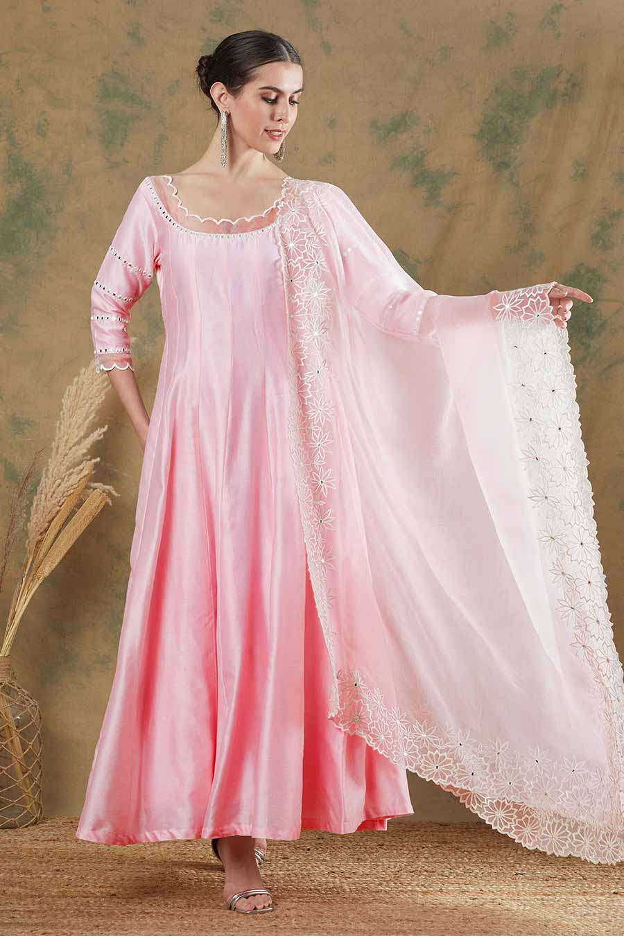 Baby Pink Embroidered Anarkali & Dupatta Set