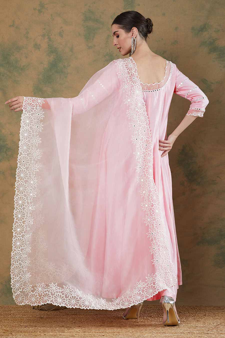 Baby Pink Embroidered Anarkali & Dupatta Set