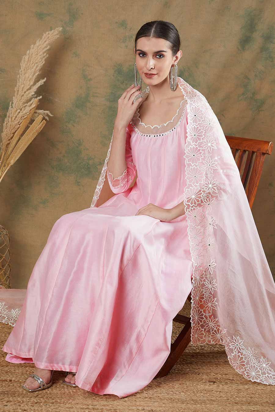 Baby Pink Embroidered Anarkali & Dupatta Set