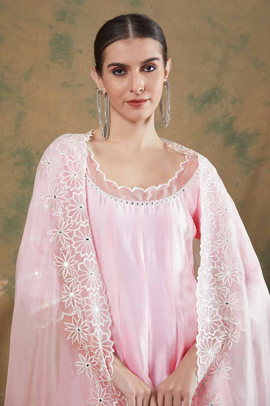 Baby Pink Embroidered Anarkali & Dupatta Set