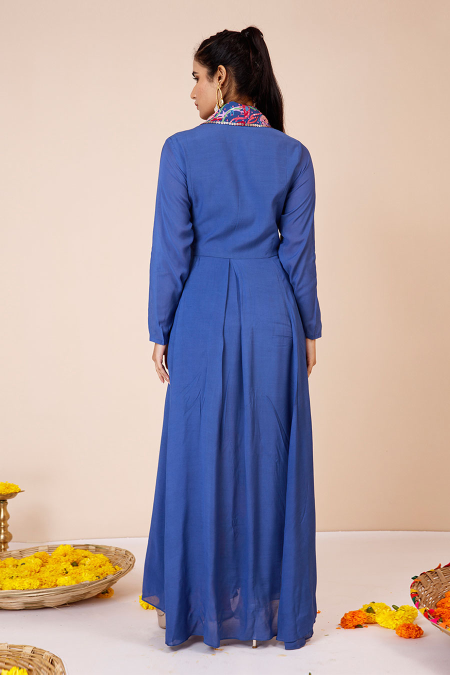 Blue Rose Print Trench Co-Ord Set