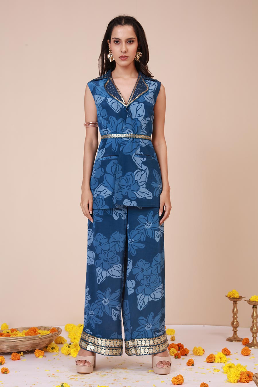 Celtic Blue Printed Co-Ord Set with Belt