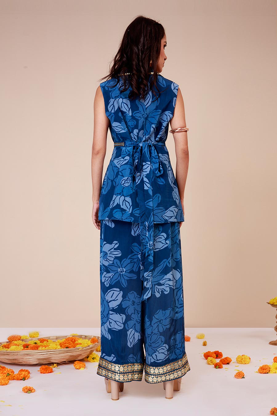 Celtic Blue Printed Co-Ord Set with Belt