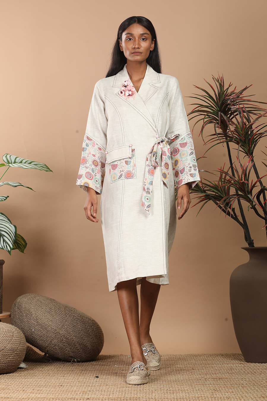 Nirvi Pastel Beige Trench Coat Dress